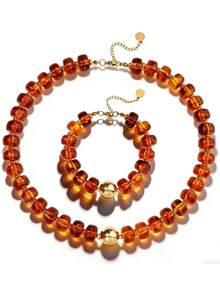 2 piezas de collares gruesos y coloridos para mujer, collares con cuentas de resina cuadradas grandes multicolor, collares gruesos y bohemios - Multicolor - Ver 15