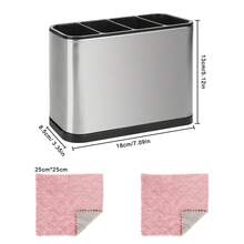Porte-couverts 4 en 1, porte-ustensiles de cuisine, acier inoxydable, salle à manger, égouttoir, plateau à couverts, repose-baguettes, baguettes, cuillère, porte-couteaux - Argent - Voir 7
