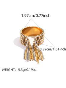 1 pieza Anillo de acero inoxidable de dos tonos, anillo con borla, anillo rayado, anillo abierto personalizado para mujer, resistente al agua y a la decoloración, adecuado para uso diario - Anillo abierto - Ver 7