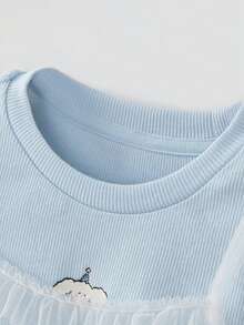mini bala Girls Baby Short Sleeve Tee, Soft Breathable Mesh Layered Summer Top 2026 - 冰藍 - 查看 6