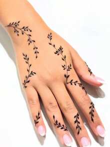 1 hình xăm tạm thời kiểu lá henna, không thấm nước và lâu trôi, hình xăm dây leo tối giản cho ngón tay và bàn tay, thích hợp cho các lễ hội và tiệc tùng, kiểu vẽ phác thảo. - Nhiều màu - Xem 4