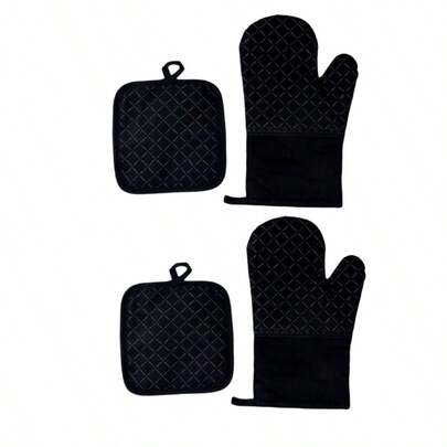 Bộ 4/2 găng tay lò nướng đa năng, màu trơn, chất liệu cotton silicon dày dặn, chống trượt, chịu nhiệt cao, chống bỏng, thích hợp cho nướng bánh, nướng thịt, nấu nướng trong nhà bếp, cách nhiệt tiết kiệm chi phí, bảo vệ tay cho dịp Eid Al-Adha.