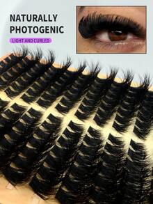 196片/14排 0.05毫米 柔软貂毛假睫毛 8-16毫米混合长度 3D 俄罗斯浓密假睫毛 化妆品 黑色黄色盒子 假睫毛簇 - D - 查看 3