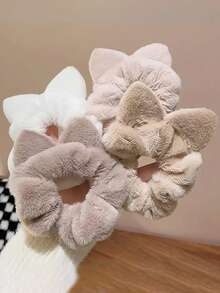 4pcs Cute Plush Cat Ear Hair Scrunchies, Fluffy Hair Ties, Large Hair Bands, Ponytail Holders, Elastic Rubber Bands, High Elasticity Hair Accessories (Slight Color Difference Between Actual Product And Image, Please Consider Carefully Before Purchasing) - Multicolor - View 2