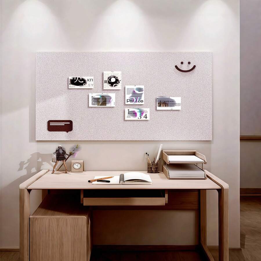 40x80cm Self-Adhesive Acoustic Felt Board With Smiling Face, Multipurpose Bulletin Board, Photo Display Board And Message Board, Suitable For Home, Office, Classroom, Scandinavian Minimalist Design - A - View 1