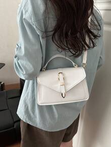 Bolso de mano pequeño de unicolor y de moda con solapa y correa ajustable - Blanco - Ver 3