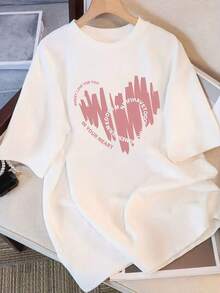 Top Casual de Verano para Mujer, Manga Corta, Estampado de Corazones Rosados, Versátil, Holgado, Puro,  2025 - Negro - Ver 3