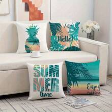 4 buc. Față de pernă tropicală de vară, față de pernă decorativă cu frunze de palmier și ananas, față de pernă imprimată în stil paradis, potrivită pentru canapea, pat și living, decorare interioară cu o singură față, fără miez de pernă - Verde - Vizualizare 6