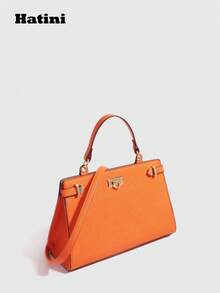 Hatini Unisex Design Fashion Handbag, Versatile Orange Large Capacity Square Bag, Artificial Leather Crossbody Bag With Adjustable Strap. Commuter-Ready Women's Bag, Perfect For Office, Commuting, Dates, Shopping, Casual Wear, Vacations, Beach, Music Festivals, Parties, Weddings, And School - 橘色 - 查看 10