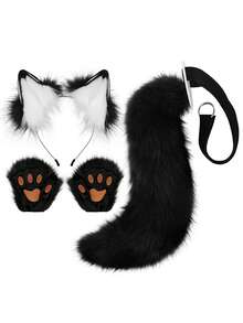 Bộ phụ kiện hóa trang cáo 3 món: Băng đô tai sói giả, đuôi, bọc chân, đạo cụ hóa trang Halloween. - A - Xem 3