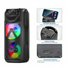 Portable Outdoor Wireless Speaker With Colorful Light Effects, Powerful Sound, Subwoofer, 1200mAh Capacity, Type-C Charging, Supports USB, FM, TF Card, AUX, MIC, Knob + Button Control. - 2058 Upgrade - View 1