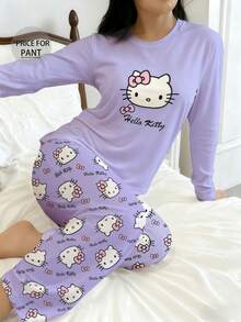 SANRIO 1pc Hello Kitty Printed One-Piece Pajama Pants, Cute Y2K Style Sleepwear For Women, Autumn/Winter - Mauve Purple - View 3