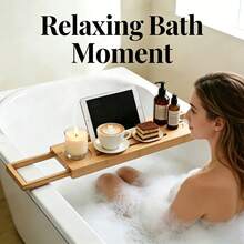 Expandable Bamboo Bathtub Tray With Non-Slip Feet & Wine Holder, Bathtub Tray Bath Tray Bath Tub Tray Wood Bathroom Tray Bath Accessories For Luxury Spa, Home Decor, Wooden Bath Caddy For Tub, Bathroom Vanity & Countertop Organization - Primary Color - View 10