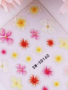 SWEET TREND 5D芙蓉花浮雕美甲贴纸 1片 彩色渐变 红黄白粉 春夏花卉花瓣果冻质感贴花 DIY浪漫时尚婚礼假日日常雕刻自粘沙龙贴纸滑动美甲装饰 女士和女孩美甲设计 - 彩色 - 查看 5