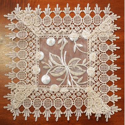 复古刺绣 100% 涤纶桌垫/餐垫，长方形和正方形装饰桌垫，适用于厨房、餐厅、咖啡厅、派对、婚礼和节日装饰 - 1 件装