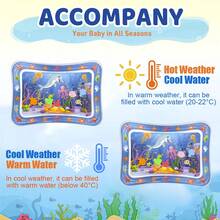 1个充气式俯卧游戏水垫，适合3-24个月宝宝，益智玩具，婴儿玩具必备及礼物 - 藍色海豚魚 - 查看 9