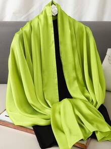 1pc Women's Solid Color New Silk Satin Scarf, Suitable For Wedding, Shawl, Beach Headwrap - Lime Green - View 2