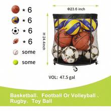 Sports Equipment Organizer Garage, Mesh Ball Holder Soccer, Basketball, Volleyball, Baseball, 48 Gals Ball Cart Holding Ball, Rolling Sports Organizer, Black - Default - View 6