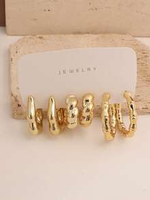 6-18 piezas Pendientes con lazo esférico y textura, adecuados para fiesta, banquete, viaje, boda, vacaciones, uso diario, regalo de joyería - Dorado - Ver 5