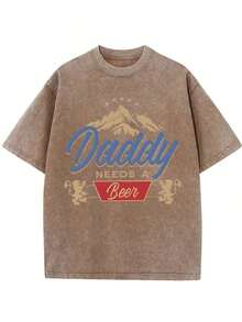 Dad Needs A Beer! This Retro-Style T-Shirt Is A Classic Of Casual Retro Fashion, Featuring A Popular Mountain Lion Print And Made From 230g Washed Cotton. It's A Versatile Retro Urban Style, A High-Quality Retro Fashion Statement For Men In Summer. It's Loose-Fitting, Soft, Comfortable, And Comes In Various Colors. Suitable For Outdoor Wear In Spring And Summer, It Has A Decent Thickness And Can Be Worn Daily Or Given As A Gift For Friends, Parties, Back-To-School, New Year's, St. Patrick's Day, Or Father's Day. (Retro Style, Heavyweight, Unisex) - 咖啡棕 - 查看 7