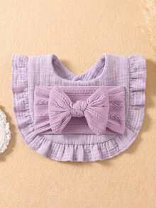 10pcs/Set Candy Color Baby Headbands & Bibs Combo, Braided Texture Big Bow Headwraps, Ruched Macaroon Color Drool Bibs, Suitable For Daily Use All Seasons - Multicolor - View 6