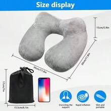 Inflatable Travel Pillow, Suitable For Airplane, Inflatable Neck Pillow With Soft Velvet Washable Pillowcase, Suitable For Sleep, Airplane, Train, Car, Office, Wave Eye Mask, Earplugs, Black Storage Bag - Multicolor - View 7