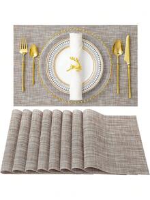 4pcs/1pc Rust Brown Placemats - Heat Resistant, Non-Slip, Washable, Durable PVC Woven Dining Table Mats - Rust Brown - View 5
