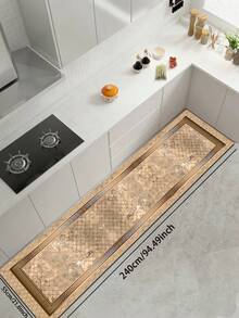 1pc Silica Gel Kitchen Mat, Main Body In Light Brown Marble Texture, Paired With Gold Border And Rhombus Pattern Base, Presenting An Elegant Retro Chinese Classical Style With Exquisite Quality And Luxury Feel. - Multicolor - View 11