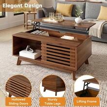 Modern Retro Coffee Table With Adjustable Table Height, Sliding Doors With Roller Shutters, Walnut Texture, MDF Table Body, Multifunctional Living Room Table - Brown - View 7