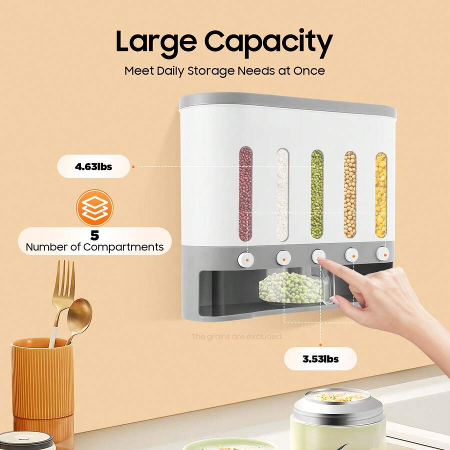kangten Kitchen Cereal Containers Storage Dry Food Containers 5 Grids 9kg Rice Grain Dispenser