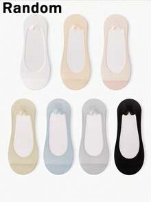 1/3/5/7 pares de calcetines tipo barco de seda de hielo aleatorios para mujeres, calcetines invisibles finos de malla de verano antideslizantes para tacones altos y zapatos - Multicolor - Ver 12