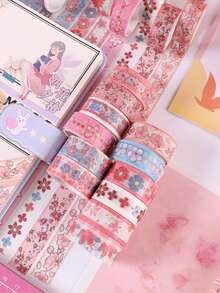 12 Rolls/Box, Simple Fresh Floral Pattern Washi Tape Set, Different Floral Pattern Design Masking Tape, DIY Handicrafts Decorative Sticker Strips, Gift Wrapping, Scrapbooking, Diary, Photo Album And Other Decorative Tapes, Gifts For Friends - Sets - View 5