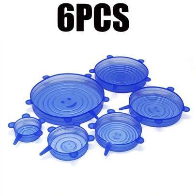 6pcs Reusable Silicone Lids, Adjustable Elastic Food Storage Lids, Universal Round And Square Food Lids For Bowls, Plates, Jars, And Bottles, Kitchen Supplies, Outdoor Kitchen Tools.