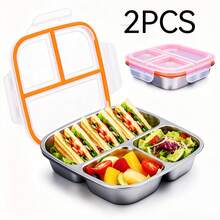 304 Stainless Steel Compartment Lunch Box, Snack Bowl, 3-Compartment Leak-Proof Bento Box With Lid, Portable Meal Container For Office Workers And Students, Picnic Food Storage Box, Dishwasher - Silver - View 8