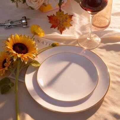 50/25/10/1pc Premium Gold Rim Plates, 7.5 Inch And 10.25 Inch, Modern Minimalist Solid Color Gold Rim Round Plates, Suitable For Wedding Desserts, Appetizers, Parties, Halloween, Christmas, Banquets And Restaurant Use, High-End Tableware, Plates