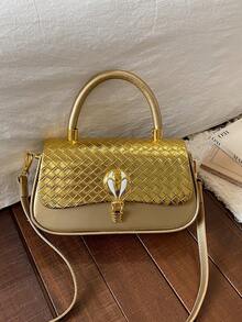 Túi vuông nhỏ thanh lịch dành cho người đi làm, túi đeo vai tối giản thời trang, đa năng, phù hợp cho phụ nữ. - Vàng - Xem 8