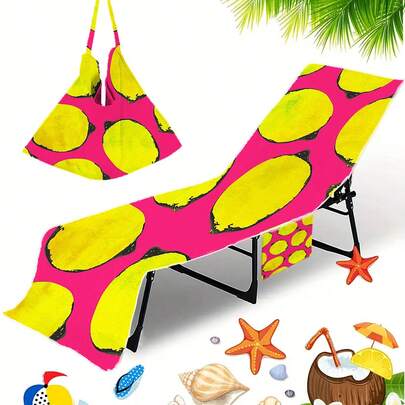1件装可折叠沙滩椅套，可折叠成手提袋大小，侧袋可放置太阳镜和手机。适用于沙滩椅、毛巾、泳池椅、日光浴躺椅、酒店等场所，方便携带。