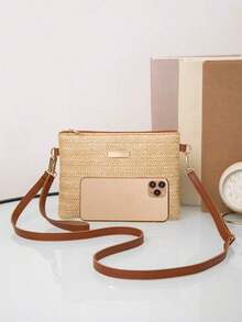 New Arrival Woven Handbag Women, Versatile Small Square Shoulder/Crossbody Bag,, Beach Purse, Summer, Vacation & Daily Use, Travel Must Haves , Beach Bag, Holiday, Woven Bag, Straw Bag - 棕色 - 查看 8