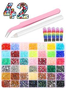 1 Box Random Mixed ABS 3mm Colorful Rhinestones 42 Colors Flat Bottom Diamonds, Suitable For Nail Art, Clothing, Fabric Decoration, DIY. Multi-Color Resin Flat Bottom Rhinestones Suitable For Diamond Art, Decorating Books, Shoes, Nail Art Glitter Tools - MultiWarna - View 3