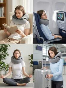 Juego portátil desmontable de almacenamiento de almohada de viaje para avión al aire libre, almohada de viaje de memoria premium con diseño envolvente de 360 grados para máximo alivio, almohada de cuello minimalista gris para hombres y mujeres en movimiento, almohada en forma de U lavable y duradera para vuelos de larga distancia - Multicolor - Ver 4