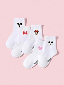 1/5 Đôi tất cổ cao thiết kế Disney dành cho trẻ em/bé gái/bé trai, họa tiết chuột hoạt hình dễ thương/nụ hôn/trái tim đính đá/nơ, tất cổ cao màu trắng mềm mại, thoáng khí, thoải mái, ôm sát, thích hợp cho lễ hội, tiệc tùng, trường học, thể thao ngoài trời. - Nhiều màu - Xem 10