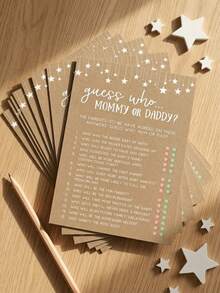 Conjunto de 10 jogos impressos para chá de bebê – Jogo "Quem é a mamãe ou o papai?" para menino ou menina, tema rústico em papel kraft, decoração neutra para festa de chá de bebê. - Multicolorido - Ver 1