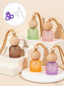 10ml TSA Approved Matte Glass Refillable Fragrance Spray Bottle With Natural Wooden Cap And Hanging Rope, Leak-Proof Mini Cosmetic Bottle, Portable Car Diffuser, Bohemian Car Interior Decor, Travel Essential & Gift For Women - Multicolor - View 11