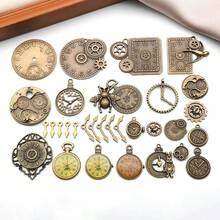 15/31pcs Alloy Antique Bronze Skeleton Steampunk Clock Face Gear Watch Charms For DIY Bracelet Necklace Earrings Jewelry Making Accessories - Multicolor - View 5