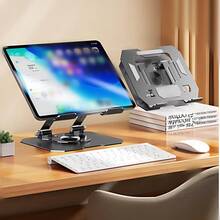 New Tablet Stand, Desktop Live Streaming Phone Holder With 360° Rotating Base, Metal Design, Compatible With Multiple Tablets And Phones, Multi-Angle Adjustable Design, Suitable For Office, Watching Videos, Learning And More - View 3