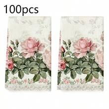 1pc/2pcs/4pcs/6pcs/8pcs/100pcs Kitchen Towels, With French Vintage Pink Rose Lace Trim/Vintage Scroll Pink Rose Pattern, Made Of 100% Polyester, Highly Absorbent, Quick Drying And Easy To Clean, Hand Wash, Machine Wash And Dry Clean Friendly - Multicolor - View 15
