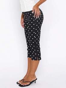 Women Side Slit Capri Pants Stretchy Slim Fit Capris Yoga Leggings Y2k Knee Length Going Out Cropped Pants Polka Dot Capri Pants - 彩色 - 查看 3