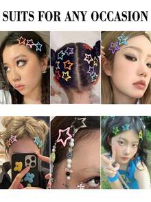 80个女士星星发夹，多巴胺五角星BB夹，甜美可爱风格，Y2K配饰，女士发饰。适合休闲、购物、校园、约会、节日、派对等场合。 - 彩色 - 查看 5