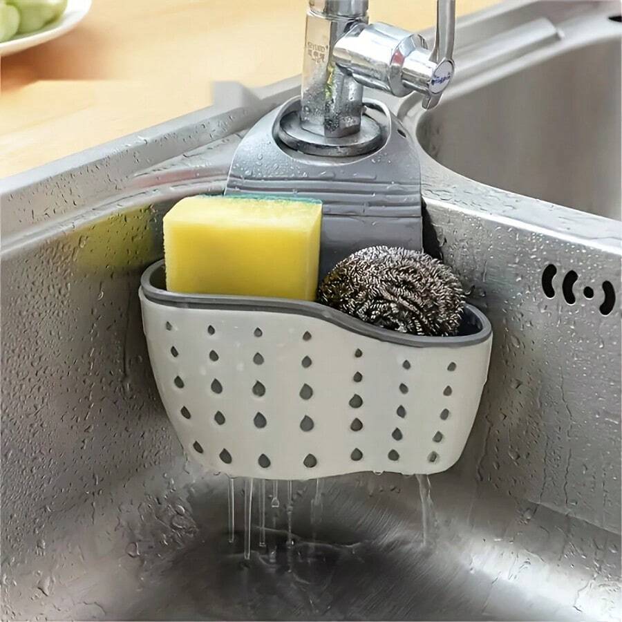 Adjustable Silicone Sink Caddy, Multi-Function Sink Organizer, Faucet Basket, Adjustable Sink Sponge Holder, Kitchen Sink Basket, Adjustable Strap Sink Rack, Sponge Holder, Faucet Basket, Kitchen Storage Bag