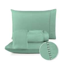 Fitted Sheet Set With Elastic + Pillowcase, 400 Thread Count Percale Flex Luxury, Peach Touch, Single, Full, Queen, King - Green - View 1
